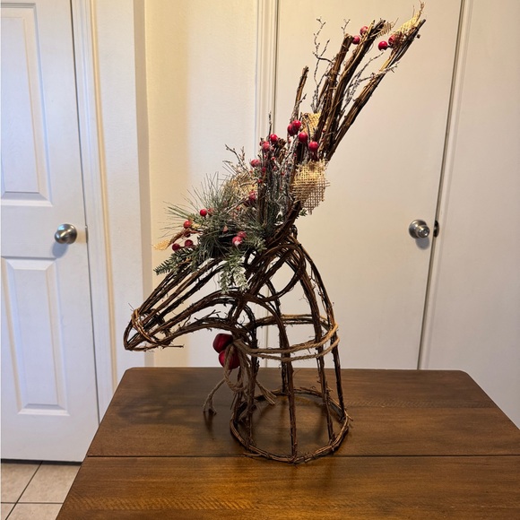 Rustic Reindeer Twig Basket with Red Berries - Picture 2 of 2
